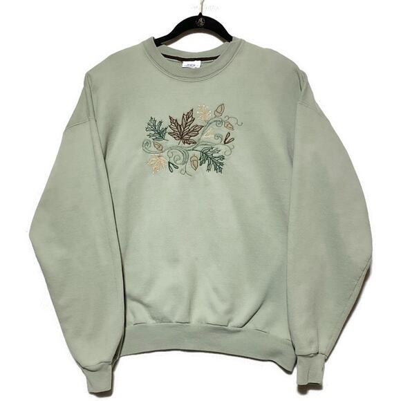 PFI Fashions Pullover Sweater Women's Size XL Light Green With Leaves and Acorn - Picture 1 of 9